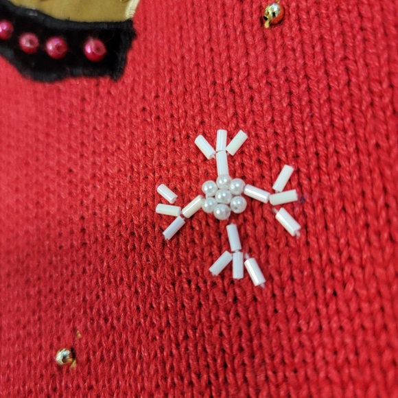 Vintage Angora Silk Blend Sweater Red Holiday Beaded Karen Scott Size Medium - Picture 14 of 15